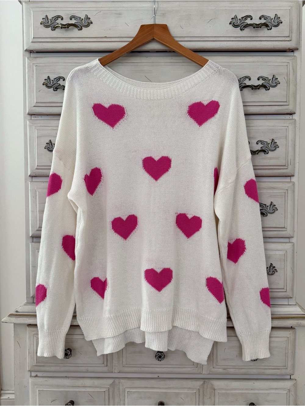 Vici Pink Hearts Knit Sweater